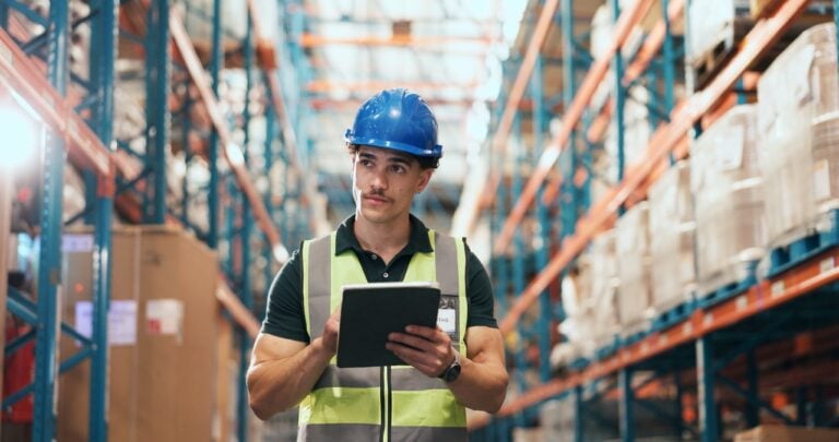 Thinking,,Man,And,Inspection,With,Tablet,In,Warehouse,,Supply,Chain